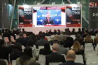 Ministro dell'Agricoltura, Francesco Lollobrigida, interviene con un videomessaggio all'apertura di Marca by Bolognafiere 2025